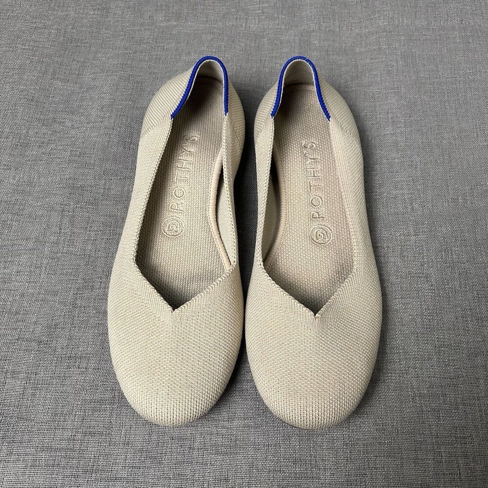 Rothy's Cream Flats with Blue Trim
